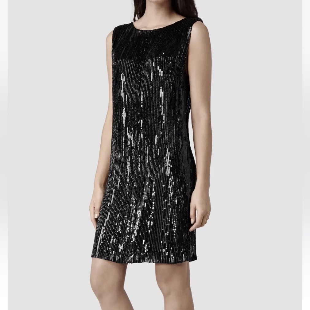 All Saints Black Sequined Lucia Dress Size 10